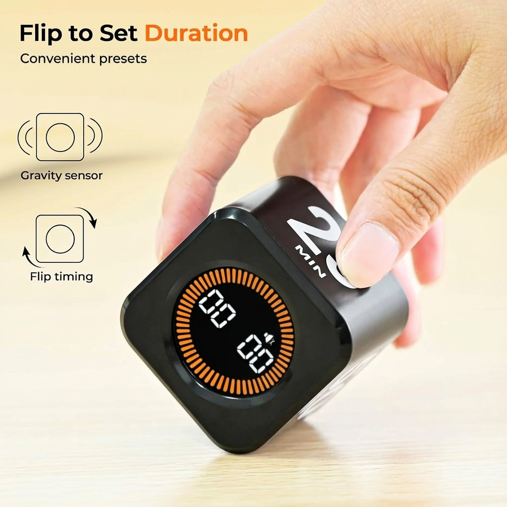 Pomocube digital timer being flipped